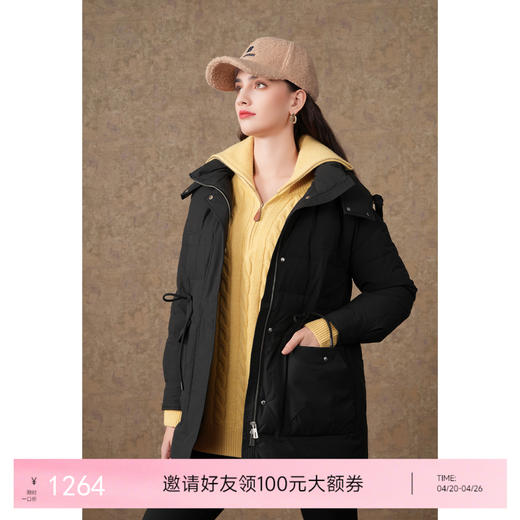 乔万尼羽绒服女款新款冬季加厚保暖收腰连帽工装风设计感EF4T163 商品图0