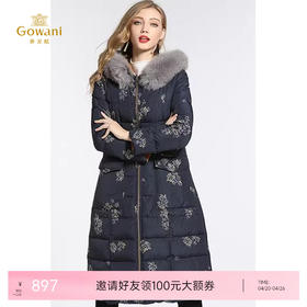 乔万尼羽绒服女白鸭绒修身收腰大毛领轻薄两面穿过膝长款EB4T088