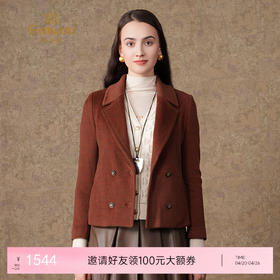 乔万尼100%绵羊毛短款翻领双排扣正肩利落感羊毛外套短大衣EF4B178