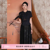 【水墨兰花】新工艺印染绣花假两件黑金配色真丝连衣裙ED2E546 商品缩略图0