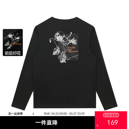 GXG男装【100%棉】26春季时尚复古纹理方框圆领休闲男式长袖T恤K&C 商品图0