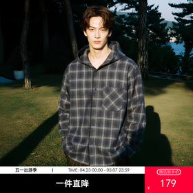 gxg.jeans男装 蓝色格纹复古潮流宽松连帽夹克外套男 25秋热卖