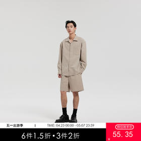 MODE COMMUTER | MC条纹微皱面料透气直筒型梭织短裤MCF122076B