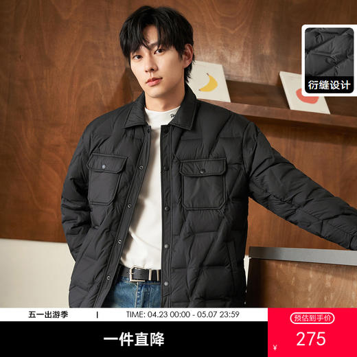 gxg.jeans男装冬季保暖翻领衬衫黑色情侣轻薄羽绒服J24D1110322H 商品图0