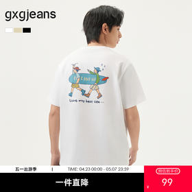 gxg.jeans男装 多色后背潮流印花宽松美式短袖T恤男生 25夏热卖