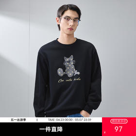 GXG男装【100%棉】春季卡通眼镜小猫情侣款圆领卫衣K&C