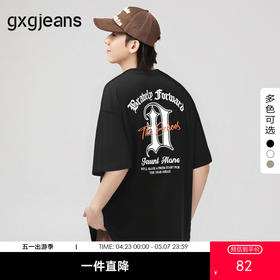 gxgjeans男装 后背字母印花美式休闲宽松圆领短袖T恤男 25夏热卖