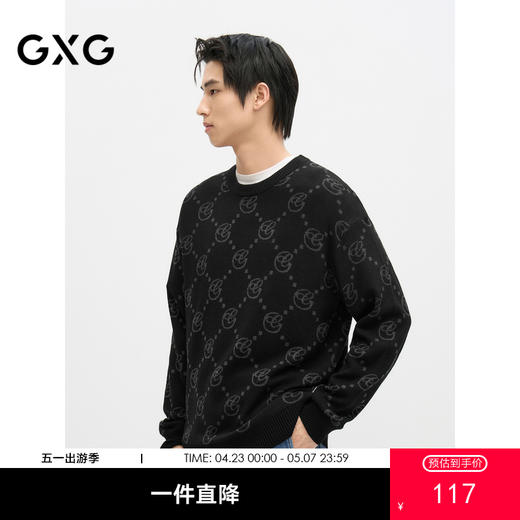 GXG男装 圆领套头老花针织衫黑色毛衣冬季热卖#G24D204027 商品图0