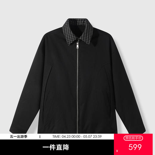 GXG男装26春季时尚格纹撞色设计日常百搭简约翻领男式休闲夹克K&C 商品图0