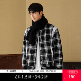 gxgjeans男装冬季黑白格子夹克棒球服保暖夹棉夹克外套男棉服