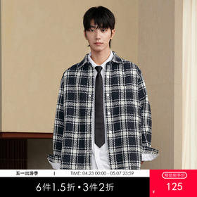 gxgjeans男装  春秋季热卖黑白格衬衣翻领长袖衬衫男JED10308764