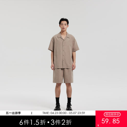 MODE COMMUTER | MC抗皱微皱绒感哑光翻领短袖衬衫MCF123114B 商品图0