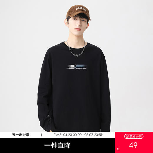 GXG男装【100%棉】春季时尚重影印花户外休闲圆领男式长袖T恤K&C 商品图0