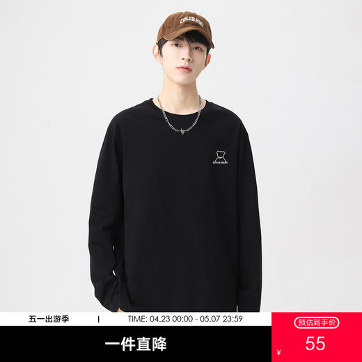 GXG男装【胸口小熊】春季简约时尚百搭情侣款圆领长袖T恤K&C 商品图0