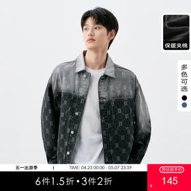 gxgjeans男装满印老花休闲潮流冬季保暖夹棉牛仔夹克外套男