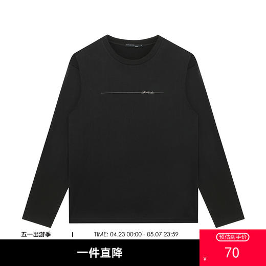 GXG男装【100%棉】春季时尚刺绣线条圆领休闲轻薄男式长袖T恤K&C 商品图0