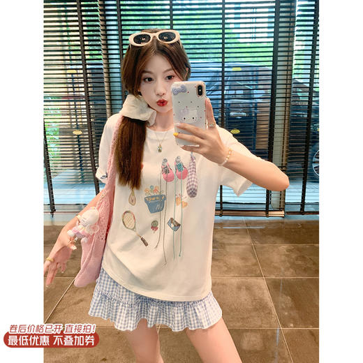 【129元任选2件】现货！韩系宽松创意印花绑带短袖T恤 商品图0