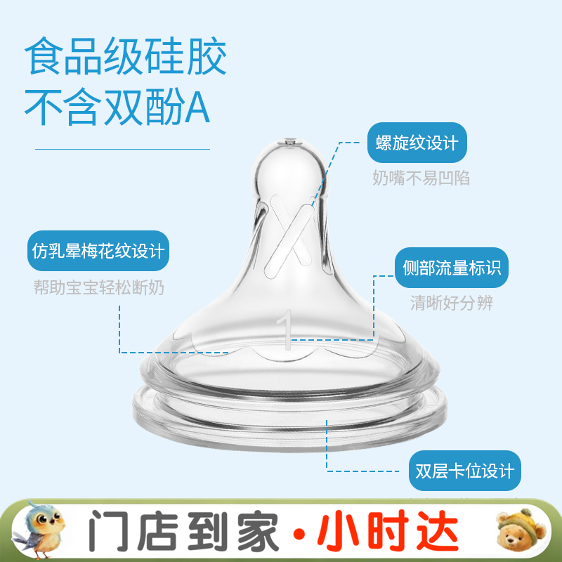 布朗博士爱宝选PLUS奶瓶专用奶嘴仿母乳硅胶超软宽口径替换奶嘴