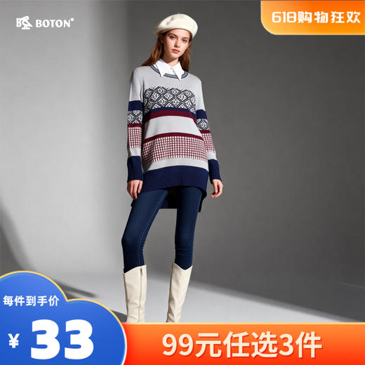 【尾货清仓不退换】波顿女士圆领长款毛衣LU071515 商品图0