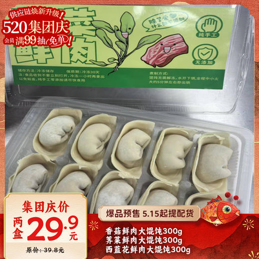 【爆品来袭】任意2袋29.9元！300g纯手工元宝大馄饨 多种口味任选 商品图0