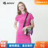 波顿夏季气质短袖Polo领条纹连衣裙女士大码粉色裙子LD219220 商品缩略图0