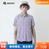 波顿夏日经典英伦男士短袖格子衬衫时尚潮流休闲修身红蓝色MS867220 商品缩略图0