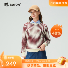 波顿女士秋冬海军风条纹圆领插肩袖百搭通勤长袖针织衫LT352325