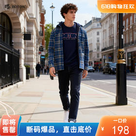 波顿男士春秋季高端甩帽可拆卸针织帽柔软舒适磨毛格仔衬衫型外套MSJ686322