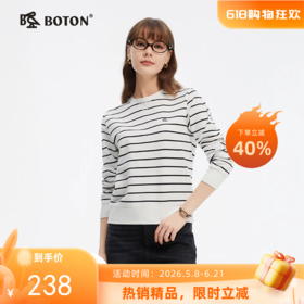 波顿女士春秋季圆领条纹卫衣长袖套头针织衫LT329125