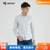波顿春秋季浅蓝色条纹长袖衬衫纯棉修身男士休闲青年高端衬衣MS572120 商品缩略图0