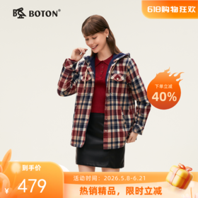 波顿女士秋冬季宽松连帽衬衫型外套 舒适摇粒绒内里防寒LSJ019324