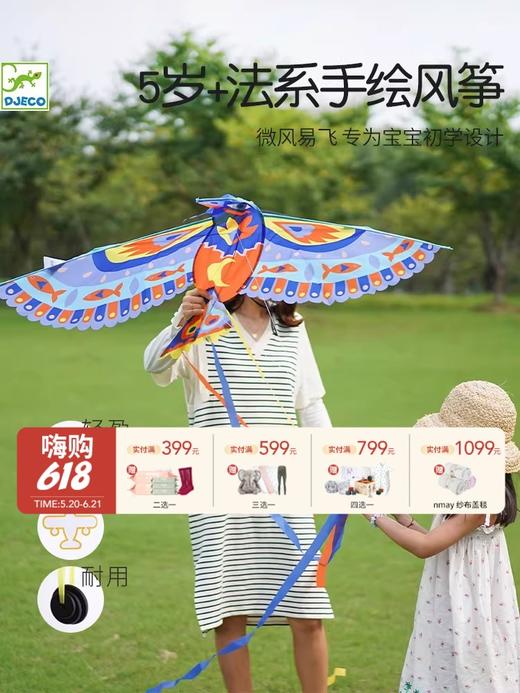 Djeco 儿童手持风筝 轻盈微风易飞耐用法系插画5岁+ 商品图0