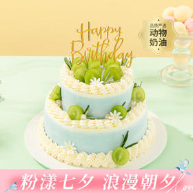 【青提雾语冰淇淋蛋糕】天蓝清新双层冰淇淋蛋糕，浅蓝色奶油晕开在蛋糕上，铺满颗颗新鲜清甜青提，香滑冰淇淋在口中化开，口口治愈炎热夏日（深圳幸福西饼）