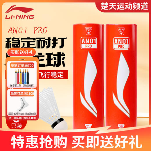 李宁羽毛球耐打防风尼龙球AN01 PRO训练室内羽毛球6只装 商品图1