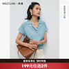 西遇莱赛尔凉感针织上衣女2026年夏季新款亚麻翻领正肩短袖T恤E0060426 商品缩略图0