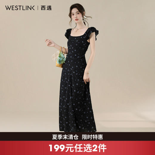西遇法式甜美碎花连衣裙女2026年夏季新款方领收腰显瘦气质中长裙SS060338 商品图0