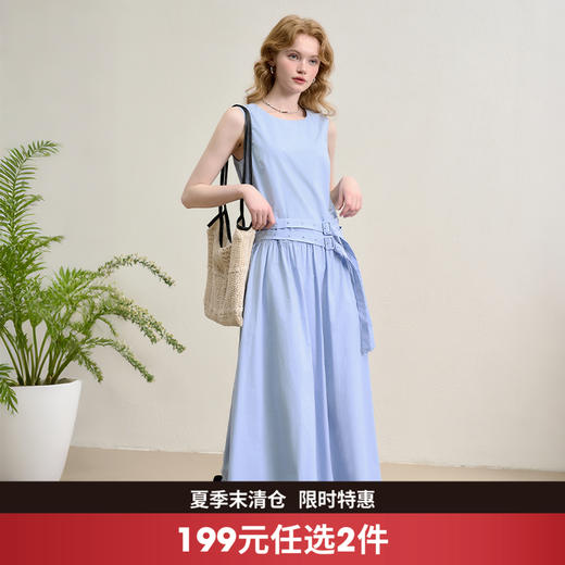 【纯棉舒适】韩版设计感简约连衣裙女夏季背心裙配腰带V1050588 商品图0
