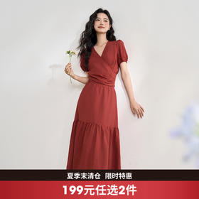 度假风套装女夏季围裹系带蝴蝶结泡泡袖上衣搭半裙两件套V0950577