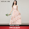 西遇立体花朵吊带连衣裙女2026年夏季新款方领荷叶边粉色碎花长裙SS060359 商品缩略图0