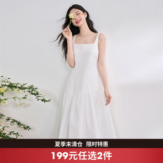 简约设计感方领背心裙女夏季拼接不规则伞裙摆连衣裙V1050586 商品图0