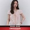 西遇粉色V领系带小飞袖衬衫女2026夏季新款肌理感褶皱宽松娃娃衫SS060529 商品缩略图0