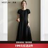 西遇圆领泡泡短袖连衣裙女2026年夏季新款简约垂感通勤显瘦小黑裙SS060588 商品缩略图0