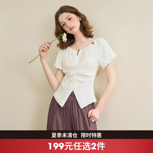 短袖衬衫女2025夏季下摆开叉气质显瘦短款上衣V0850569 商品图0