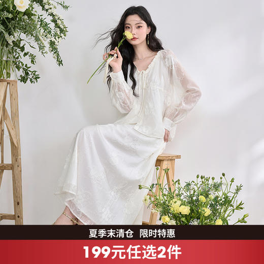 复古文艺感天丝重工肌理感绣花衬衫女衬娃娃款衣V0550243 商品图0
