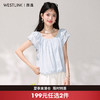 西遇浅蓝色方领荷叶边上衣女2026年夏季新款温柔风小飞袖短款衬衫SS060451 商品缩略图0
