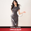 西遇韩系灰色抽绳短袖长裙女2026夏季新款显瘦收腰褶皱针织连衣裙SS060265 商品缩略图0