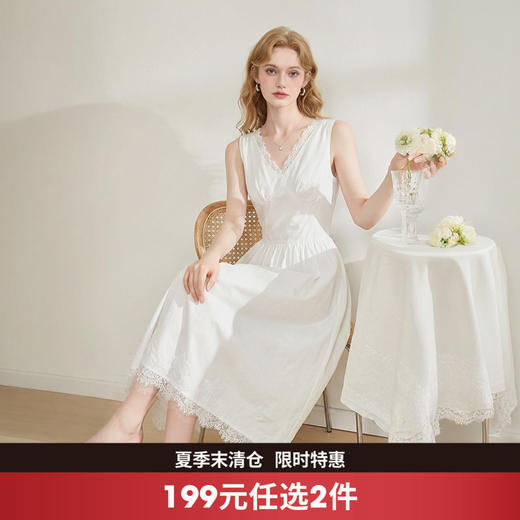 西遇法式浪漫蕾丝2026春夏拼接v领性感露背长裙清冷文艺风连衣裙H0060255 商品图0