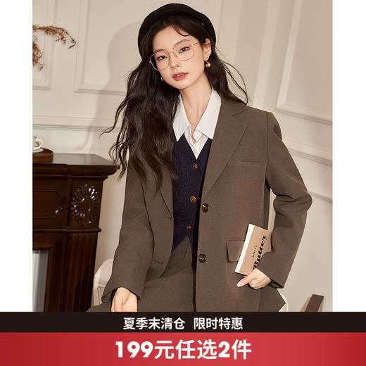 西遇韩系西装外套早春新款复古宽肩宽松显瘦直筒外套上衣女D2238748 商品图0