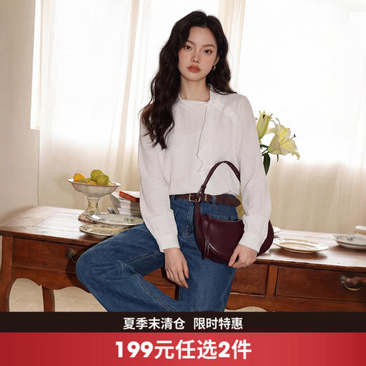 西遇法式条纹绑带长袖衬衫女2026年春季新款设计感薄款通勤上衣10160010 商品图0