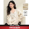 慵懒温柔甜美钉珠蝴蝶结针织衫女深V领宽松毛衣V3842947 商品缩略图0